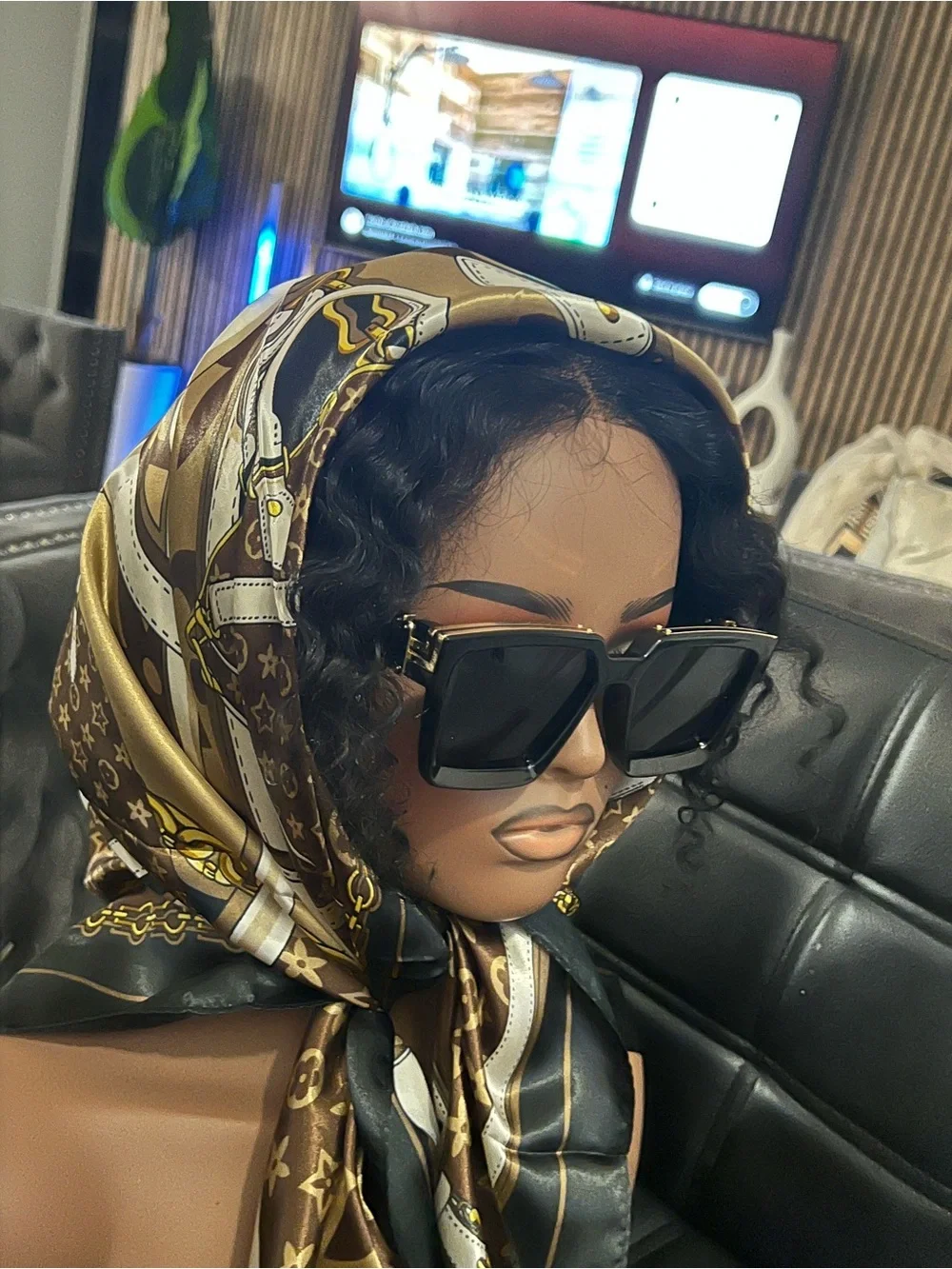 Designer-Inspired Brown Satin Chain & Monogram Scarf - Women Accessories